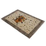 ペルシャ絨毯 ギャッベ カシュクリ 65x98cm 玄関マット 牛 ナチュラル ウール100％ 手織り ラグ