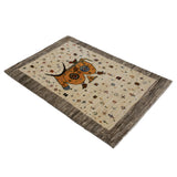 ペルシャ絨毯 ギャッベ カシュクリ 65x98cm 玄関マット 牛 ナチュラル ウール100％ 手織り ラグ