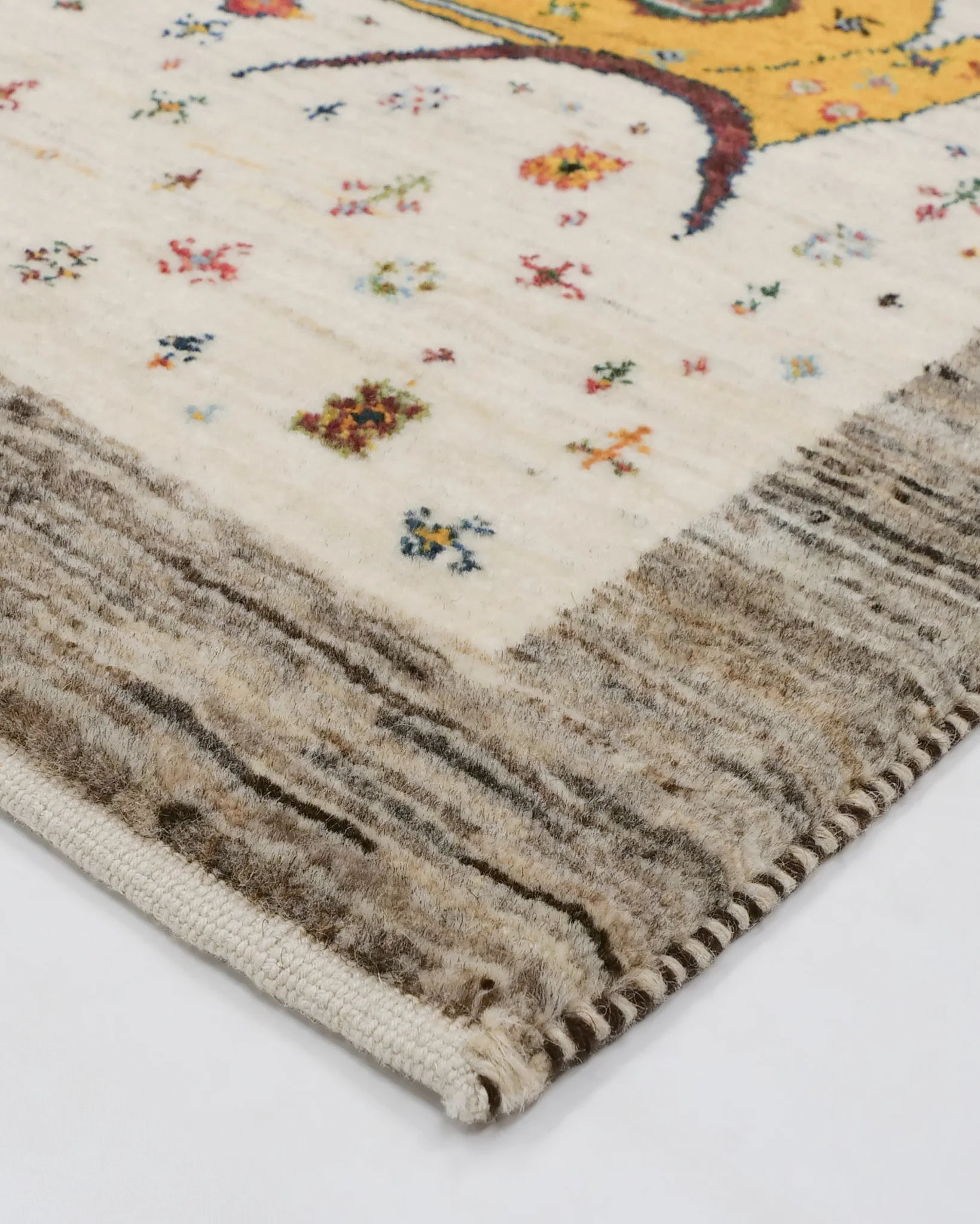ペルシャ絨毯 ギャッベ カシュクリ 65x98cm 玄関マット 牛 ナチュラル ウール100％ 手織り ラグ