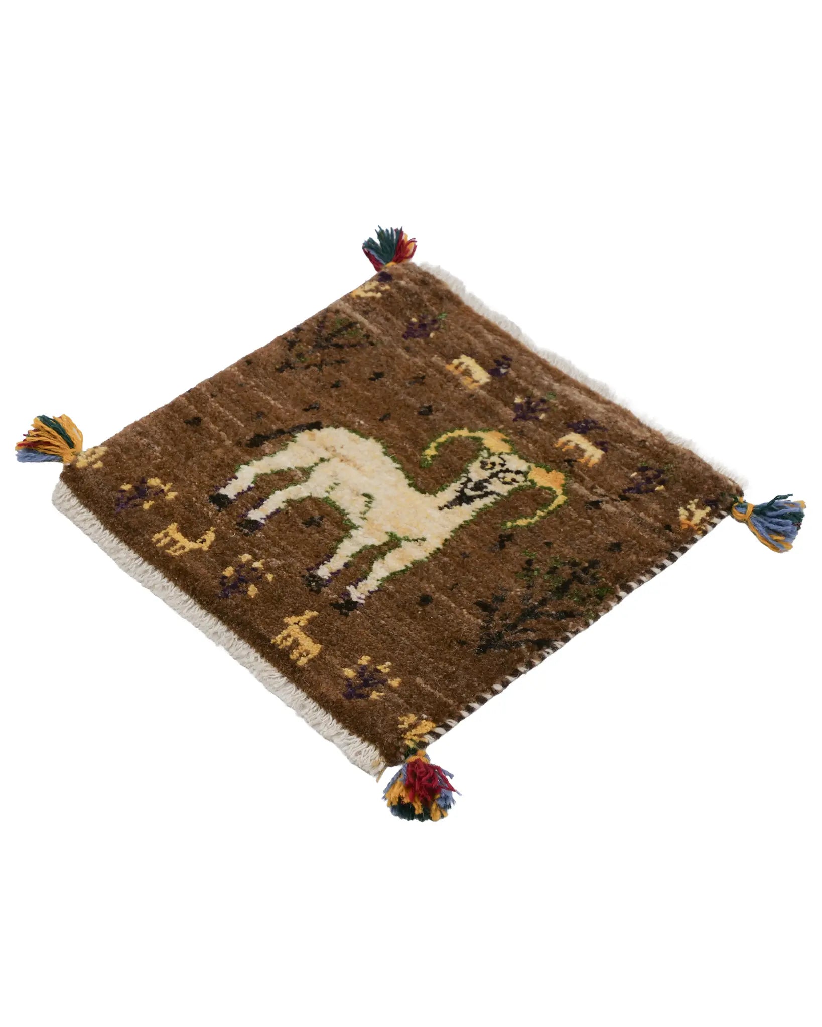 ギャッベ 40×41cm 茶 生命の木 座布団 手織り|SATHI RUGS ギャッベ 40×41cm 茶 生命の木 座布団 手織り|SATHI RUGS