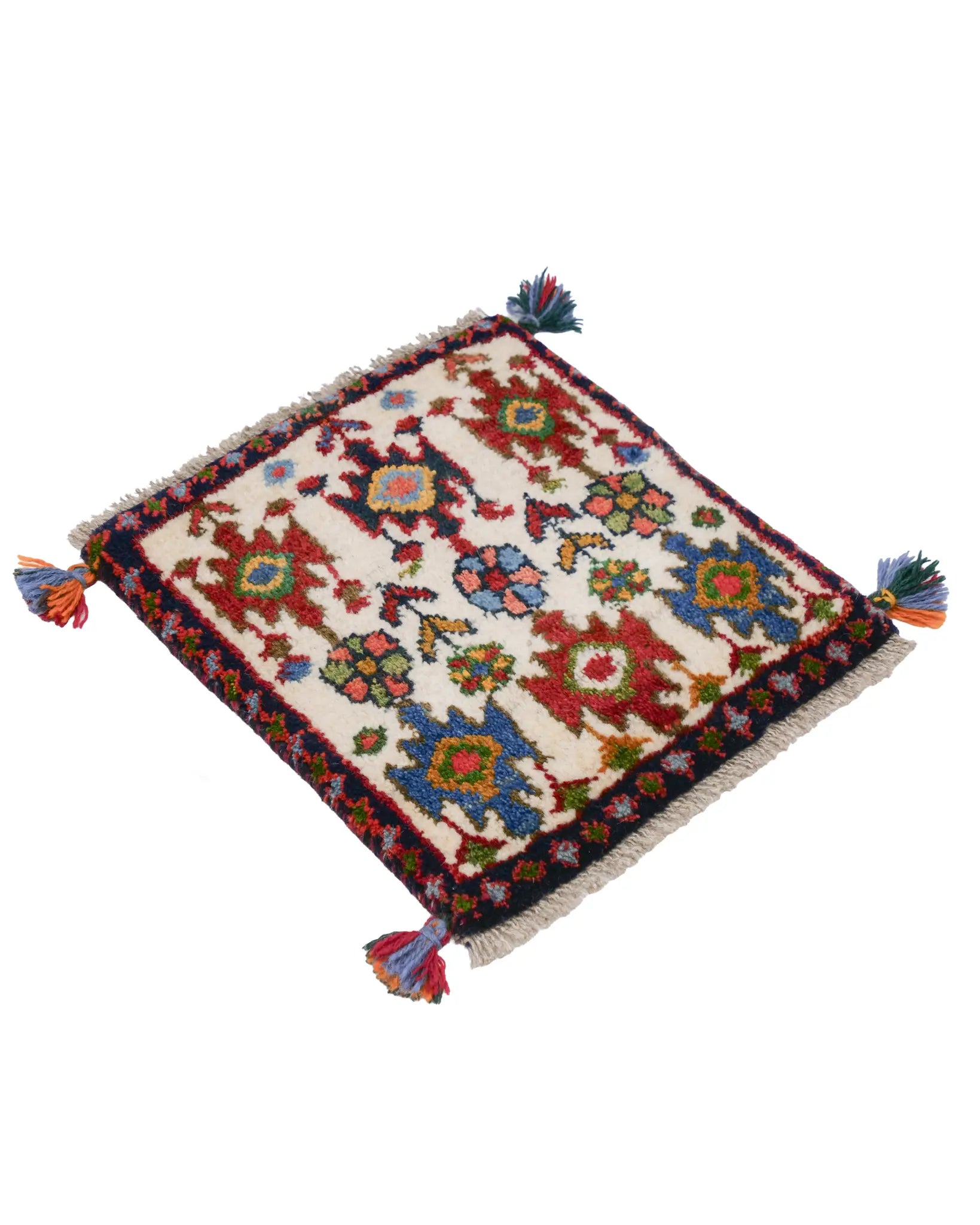 ペルシャ絨毯 ギャッベ 44×42cm【専用】 ペルシャ絨毯 ギャッベ 42x46cm 花 手織り ミニ ラグ