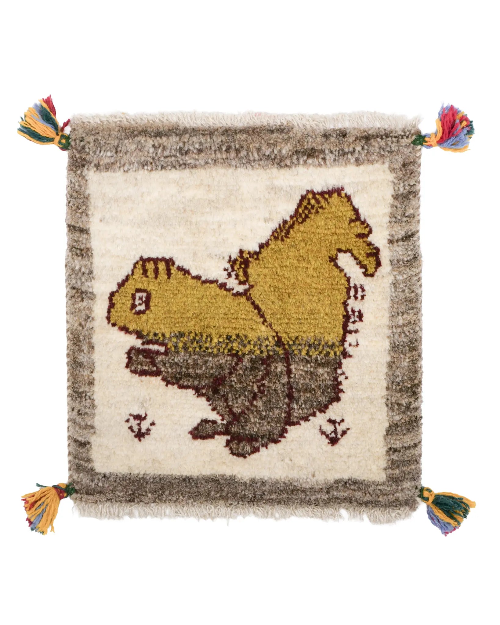 ペルシャ絨毯 ギャッベ 40x43cm リス 手織り ラグ 座布団 ナチュラル