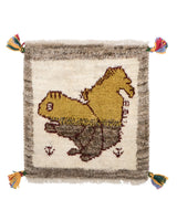ペルシャ絨毯 ギャッベ 40x43cm リス 手織り ラグ 座布団 ナチュラル