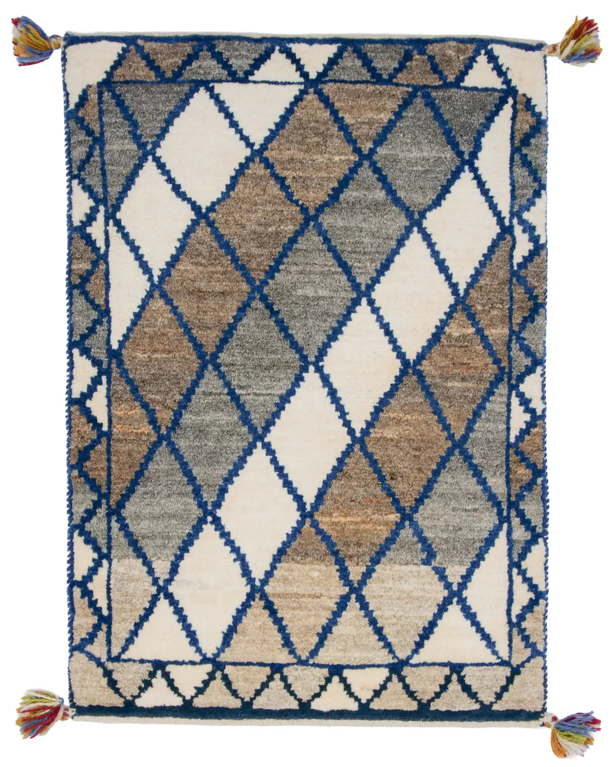 ペルシャギャッベ シーラーズ産 カシュガイ族 手織りウールラグ ひし形模様 約62×89cm