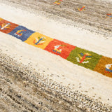 ウール手織りギャッベ ナチュラルカラー ボーダー模様