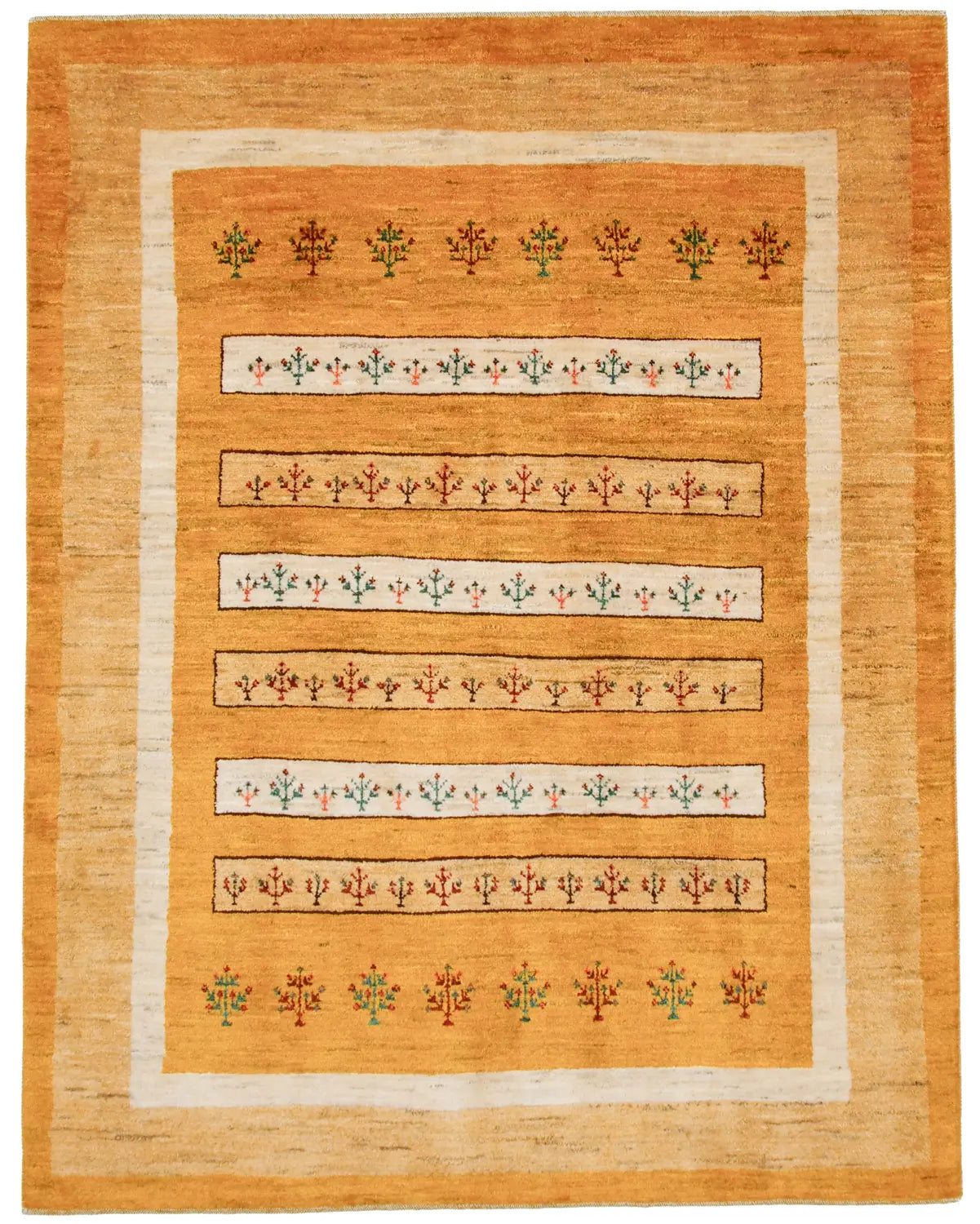 ペルシャギャッベ シーラーズ産 ウール 手織り 黄色 木の模様