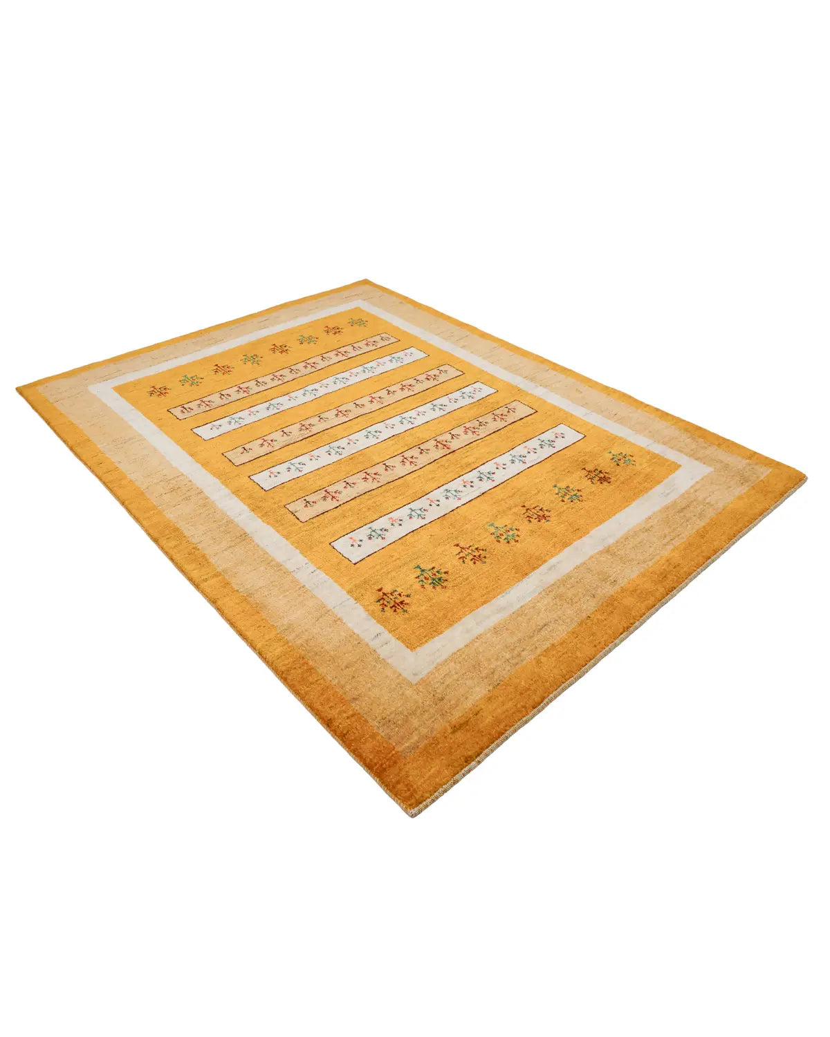 ペルシャギャッベ ウール 黄色系 ボーダーデザイン