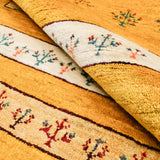 ウール手織りギャッベ 黄色 木柄 リビング用