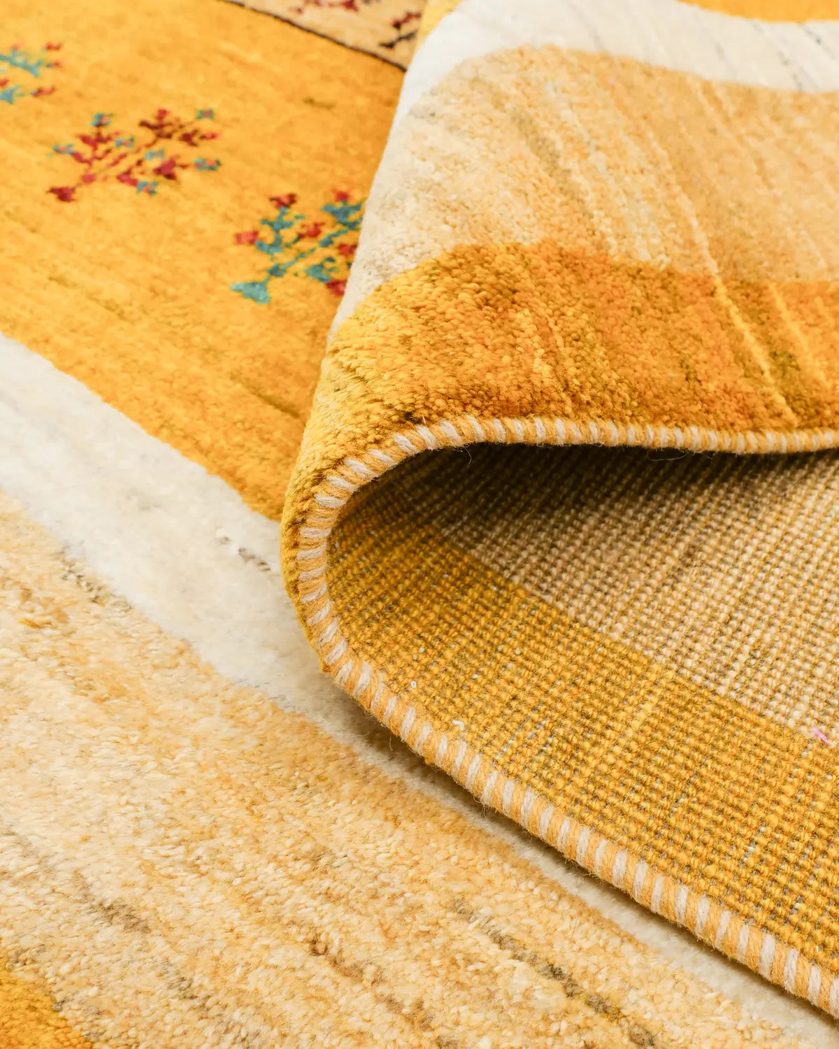 ペルシャギャッベ ウール素材 黄色 ボーダー柄