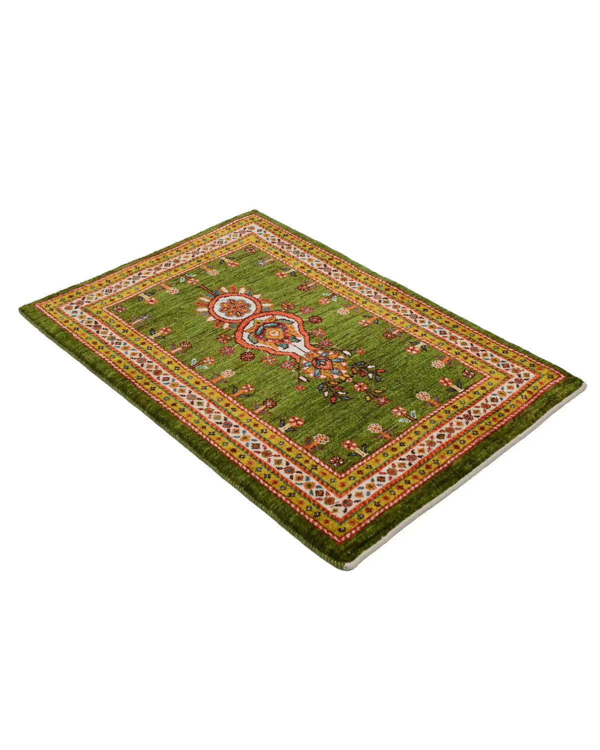 ギャッベ ファイン 64×92cm 緑 玄関マット 手織り｜SATHI RUGS
