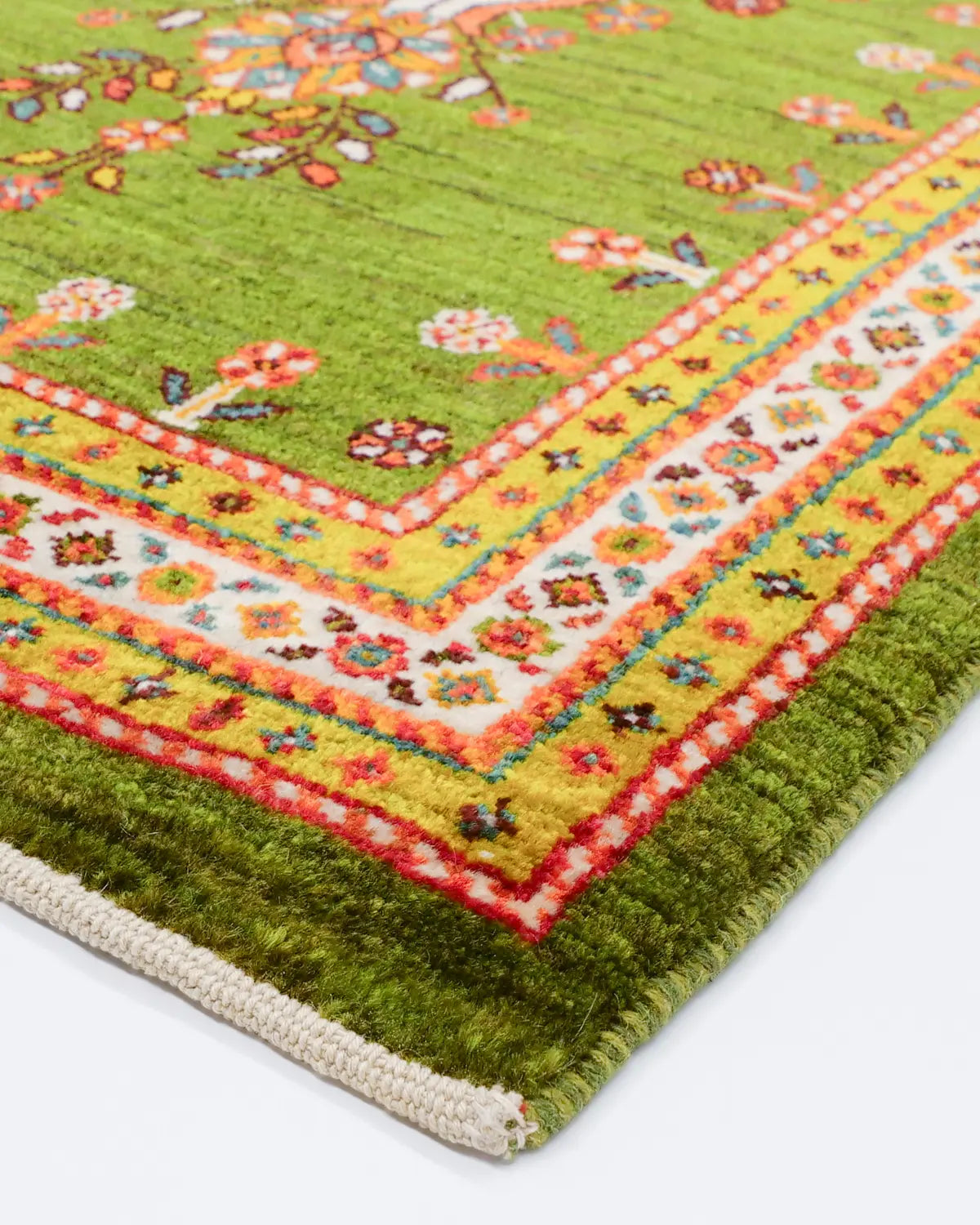 深緑のウールラグ ペルシャギャッベ 花モチーフ