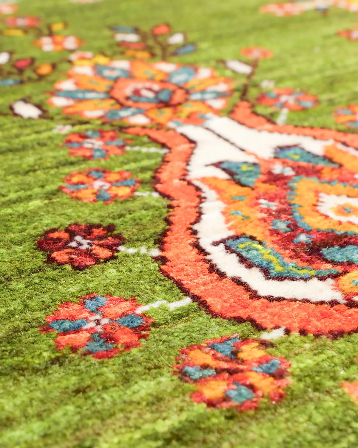 ギャッベ ファイン 64×92cm 緑 玄関マット 手織り｜SATHI RUGS