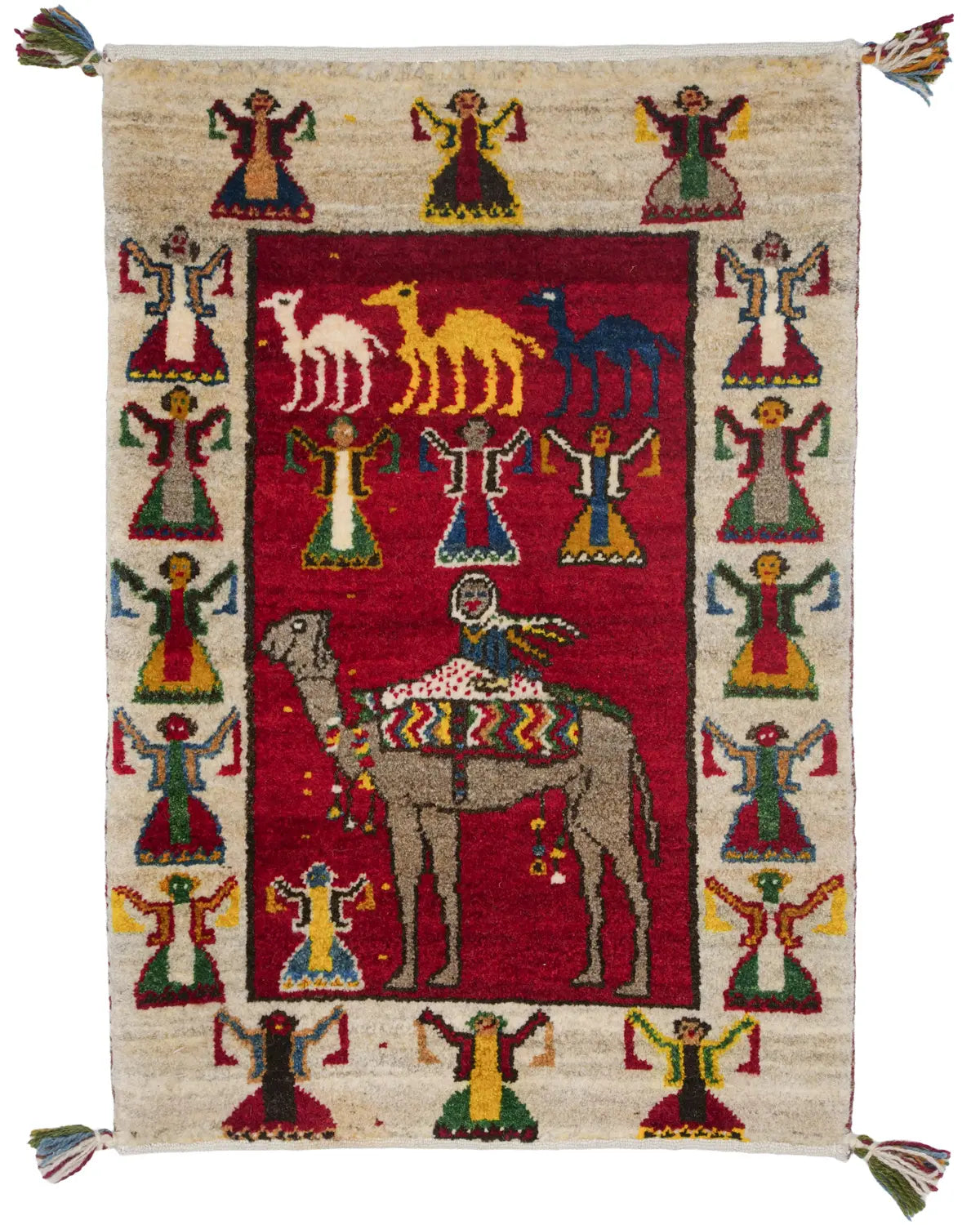 ギャッベ 62×90cm 赤 ラクダ 玄関マット 手織り｜SATHI RUGS
