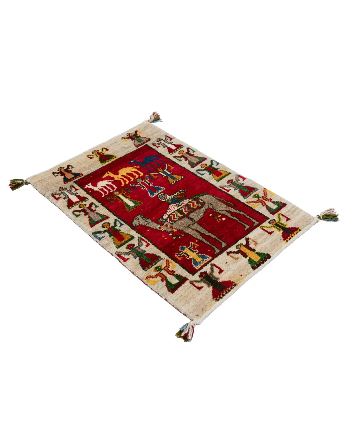 ギャッベ 62×90cm 赤 ラクダ 玄関マット 手織り｜SATHI RUGS