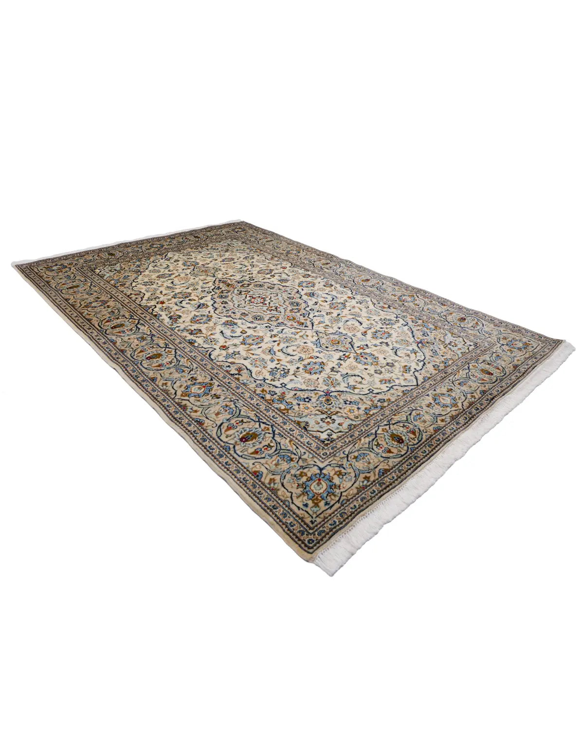 カシャーン産 ペルシャラグ ウール 約199cm×297cm 白ベース クラシック柄