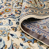 カシャーン産 ペルシャ絨毯 白ベース×ブルー ウールラグ