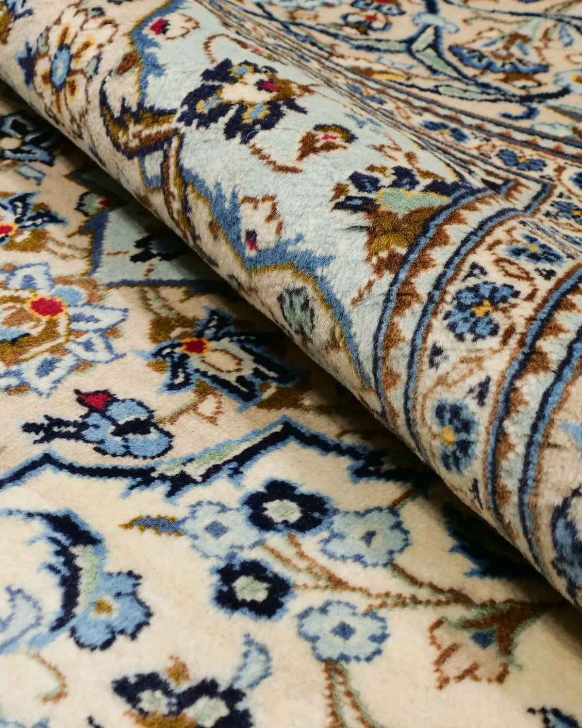 クラシック ペルシャ絨毯 カシャーン産 ウール 手織り 白 ラグ