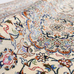 ペルシャ絨毯 カシャーン産 シルク 花柄 クリーム色 ファッラー工房 玄関マット 手織り ラグ