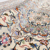ペルシャ絨毯 カシャーン産 シルク 花柄 クリーム色 ファッラー工房 玄関マット 手織り ラグ