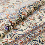 ペルシャ絨毯 カシャーン産 シルク 花柄 クリーム色 ファッラー工房 玄関マット 手織り ラグ