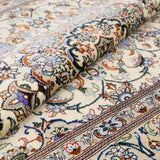 ペルシャ絨毯 カシャーン産 シルク 花柄 クリーム色 ファッラー工房 玄関マット 手織り ラグ