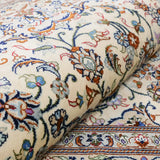 ペルシャ絨毯 カシャーン産 シルク 花柄 クリーム色 ファッラー工房 玄関マット 手織り ラグ