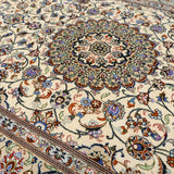 ペルシャ絨毯 カシャーン産 シルク 花柄 クリーム色 ファッラー工房 玄関マット 手織り ラグ
