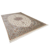 ペルシャ絨毯 カシャーン産 パディディ工房 シルク 約197cm x 298cm アイボリー ホワイト 白 手織り ラグ