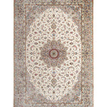 ペルシャ絨毯 カシャーン産 パディディ工房 シルク 約197cm x 298cm アイボリー ホワイト 白 手織り ラグ