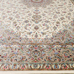 ペルシャ絨毯 カシャーン産 パディディ工房 シルク 約197cm x 298cm アイボリー ホワイト 白 手織り ラグ