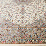ペルシャ絨毯 カシャーン産 パディディ工房 シルク 約197cm x 298cm アイボリー ホワイト 白 手織り ラグ