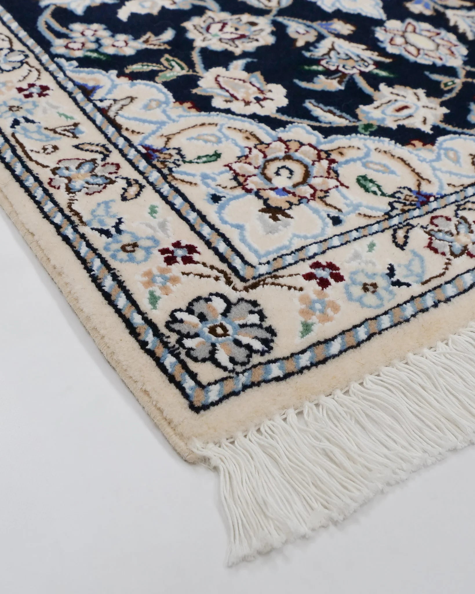 ペルシャ絨毯 ナイン産 ウール 58×88cm 緑 玄関マット 手織り｜SATHI RUGS