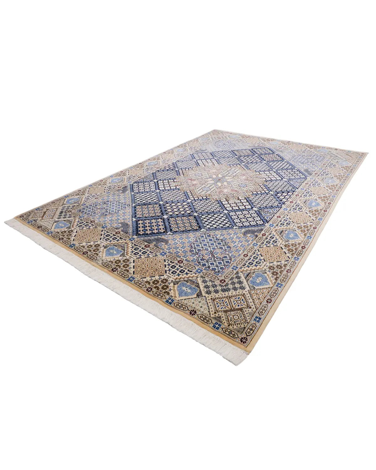 ナイン産ウール絨毯 幾何学文様 手織りラグ