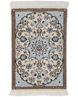 ペルシャ絨毯 ナイン産 40x60cm ウール 白 アイボリー 玄関マット 手織り