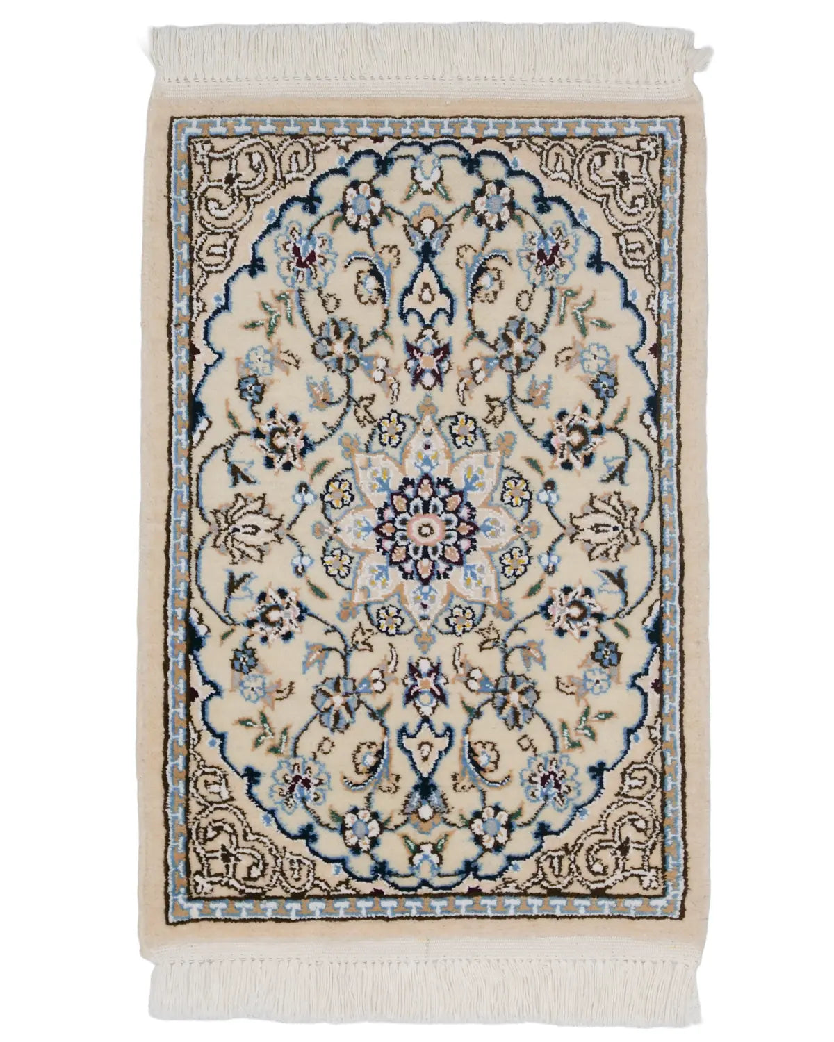 ペルシャ絨毯 ナイン産 ウール 40×60cm アイボリー 玄関マット 手織り