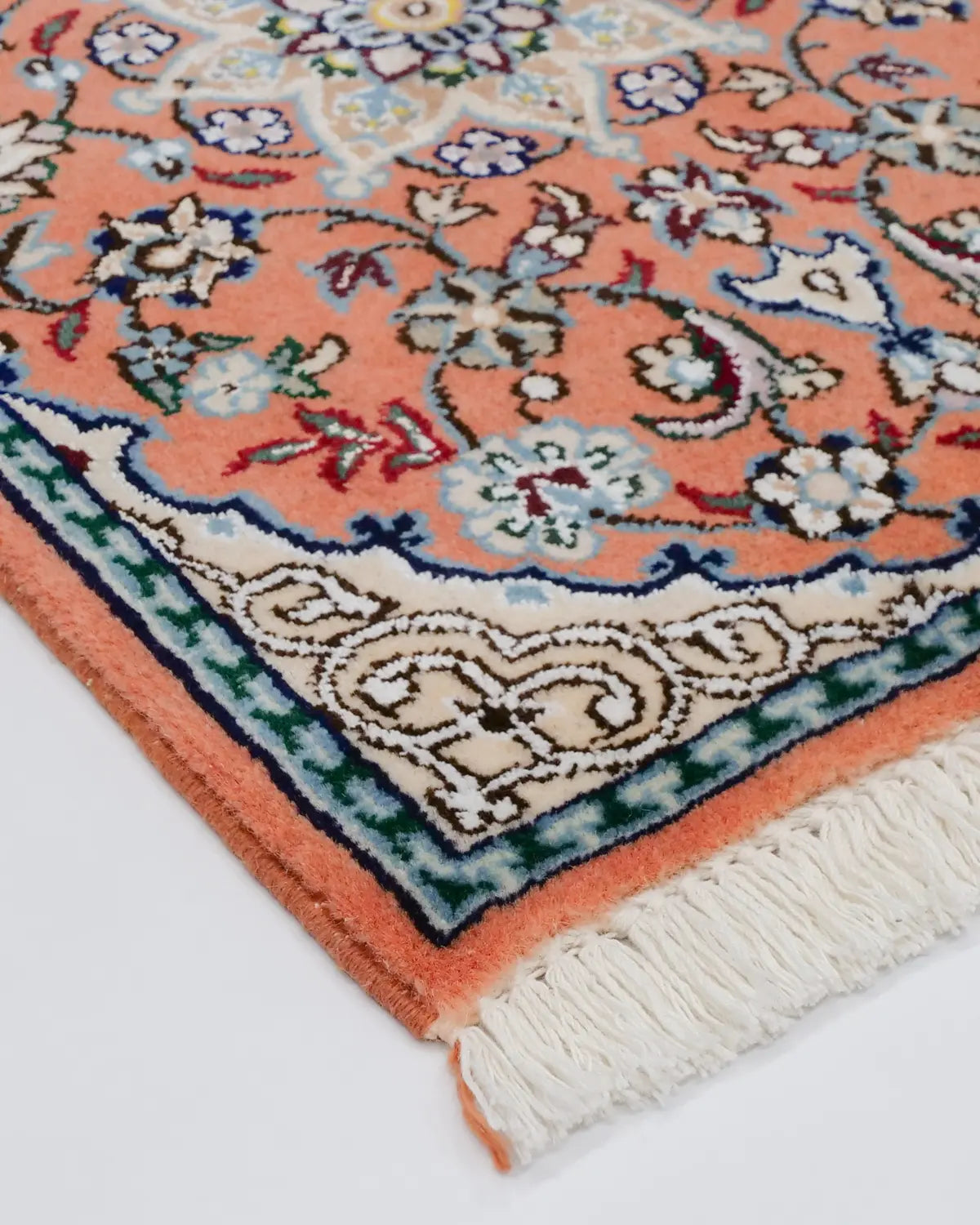 ペルシャ絨毯 ナイン産 40x 60cm ウール テラコッタ ピンク 玄関マット 手織り