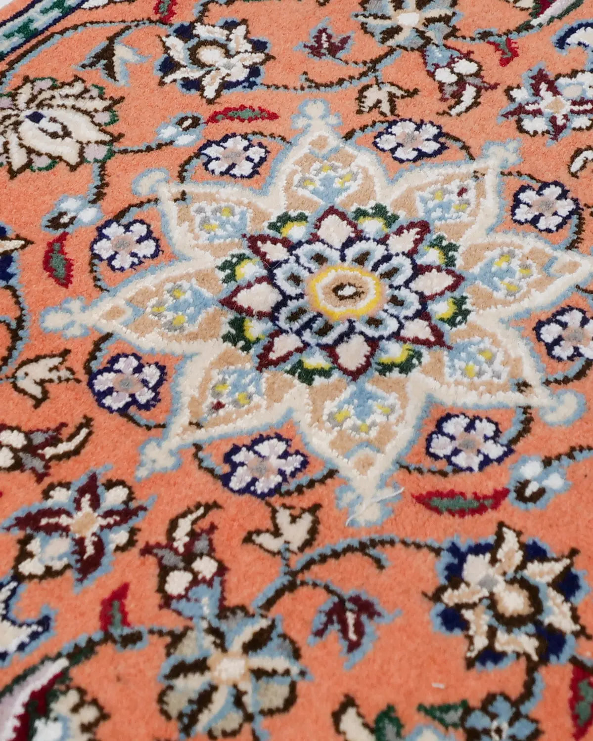 ペルシャ絨毯 ナイン産 40x 60cm ウール テラコッタ ピンク 玄関マット 手織り