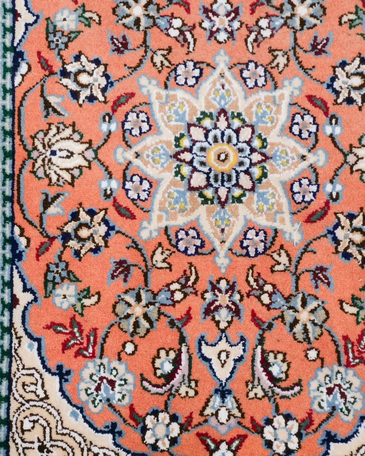 ペルシャ絨毯 ナイン産 40x 60cm ウール テラコッタ ピンク 玄関マット 手織り