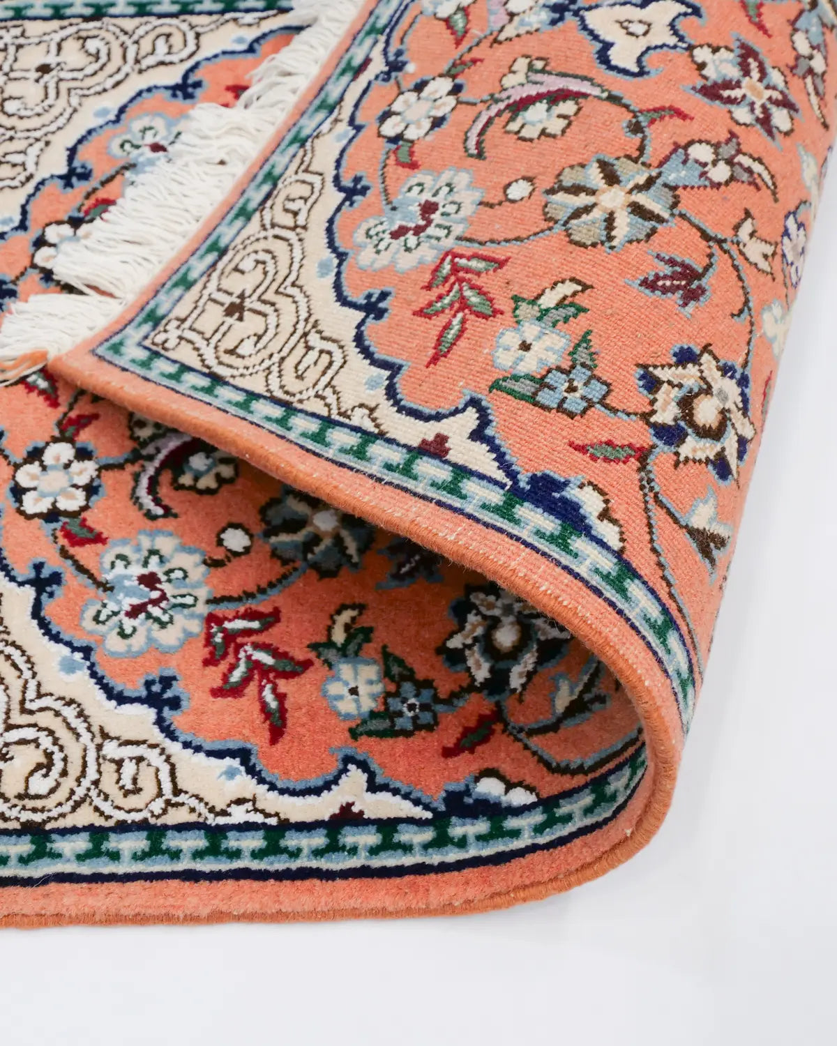 ペルシャ絨毯 ナイン産 40x 60cm ウール テラコッタ ピンク 玄関マット 手織り