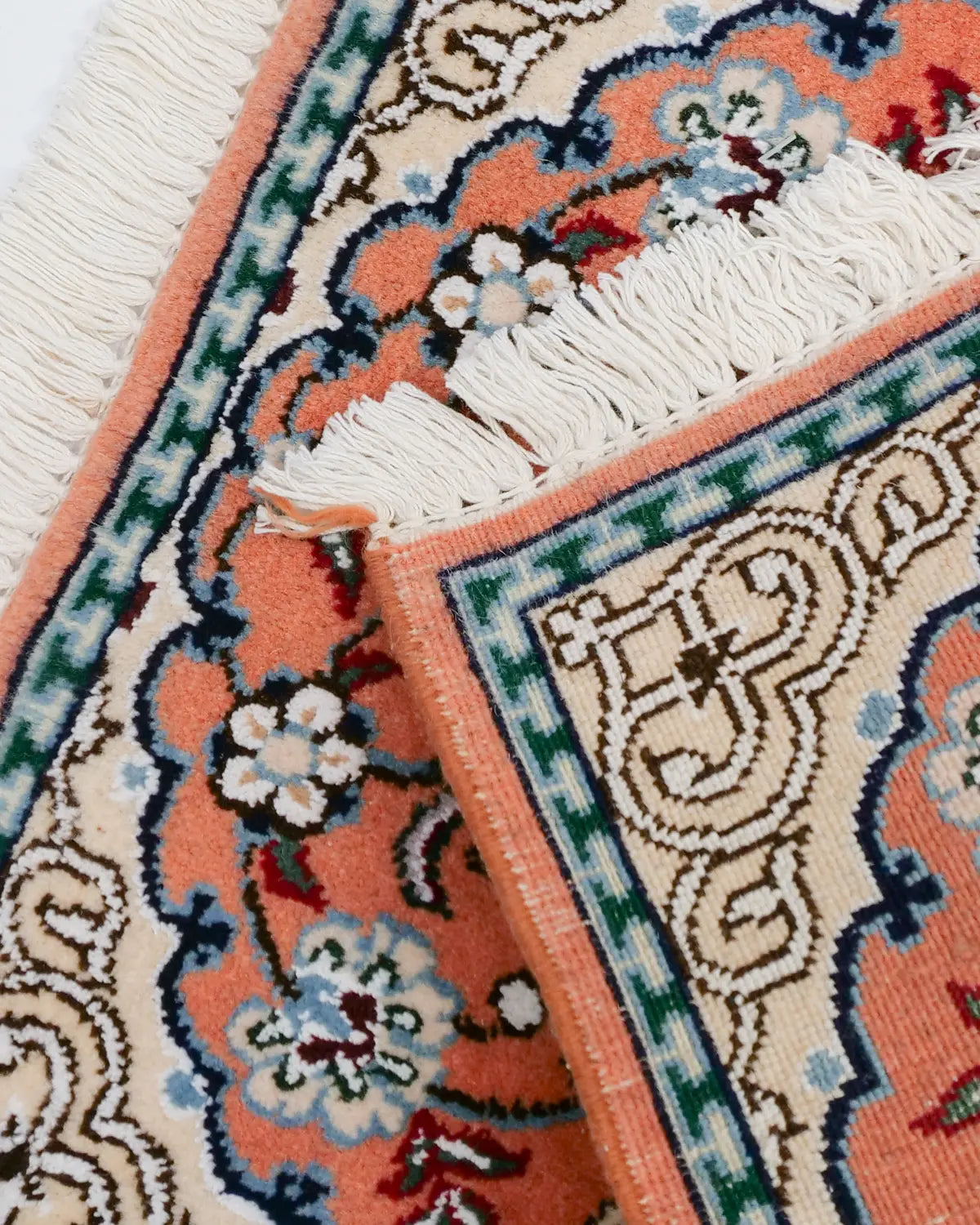 ペルシャ絨毯 ナイン産 40x 60cm ウール テラコッタ ピンク 玄関マット 手織り