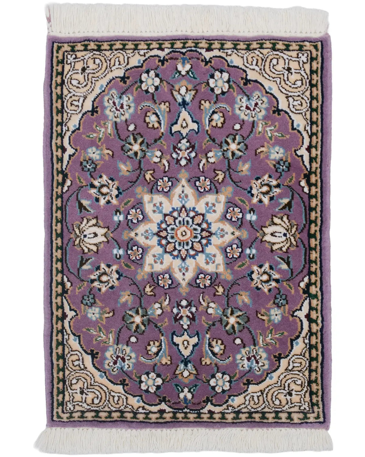 ペルシャ絨毯 ナイン産 40x60cm ウール 紫 玄関マット 手織り