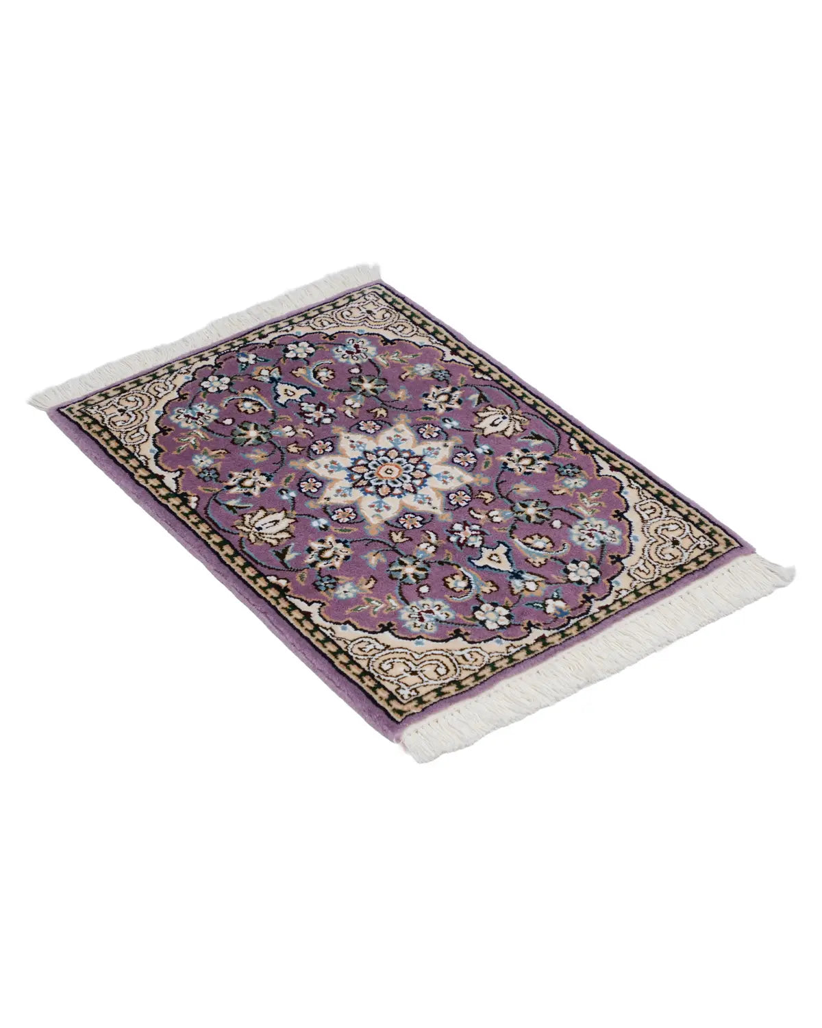 ペルシャ絨毯 ナイン産 40x60cm ウール 紫 玄関マット 手織り