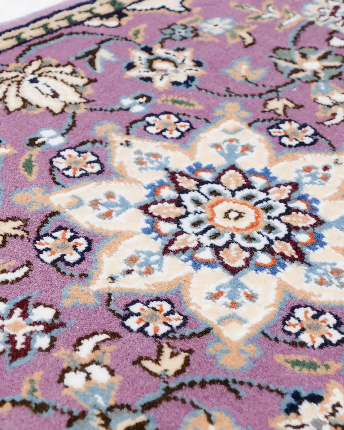 ペルシャ絨毯 ナイン産 40x60cm ウール 紫 玄関マット 手織り