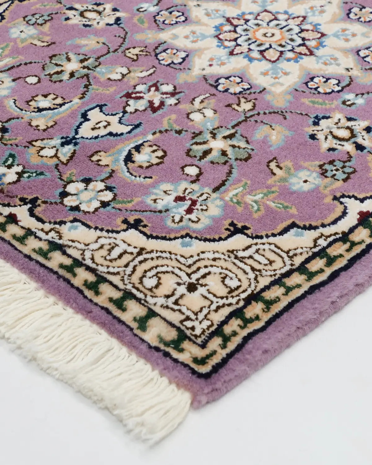 ペルシャ絨毯 ナイン産 40x60cm ウール 紫 玄関マット 手織り