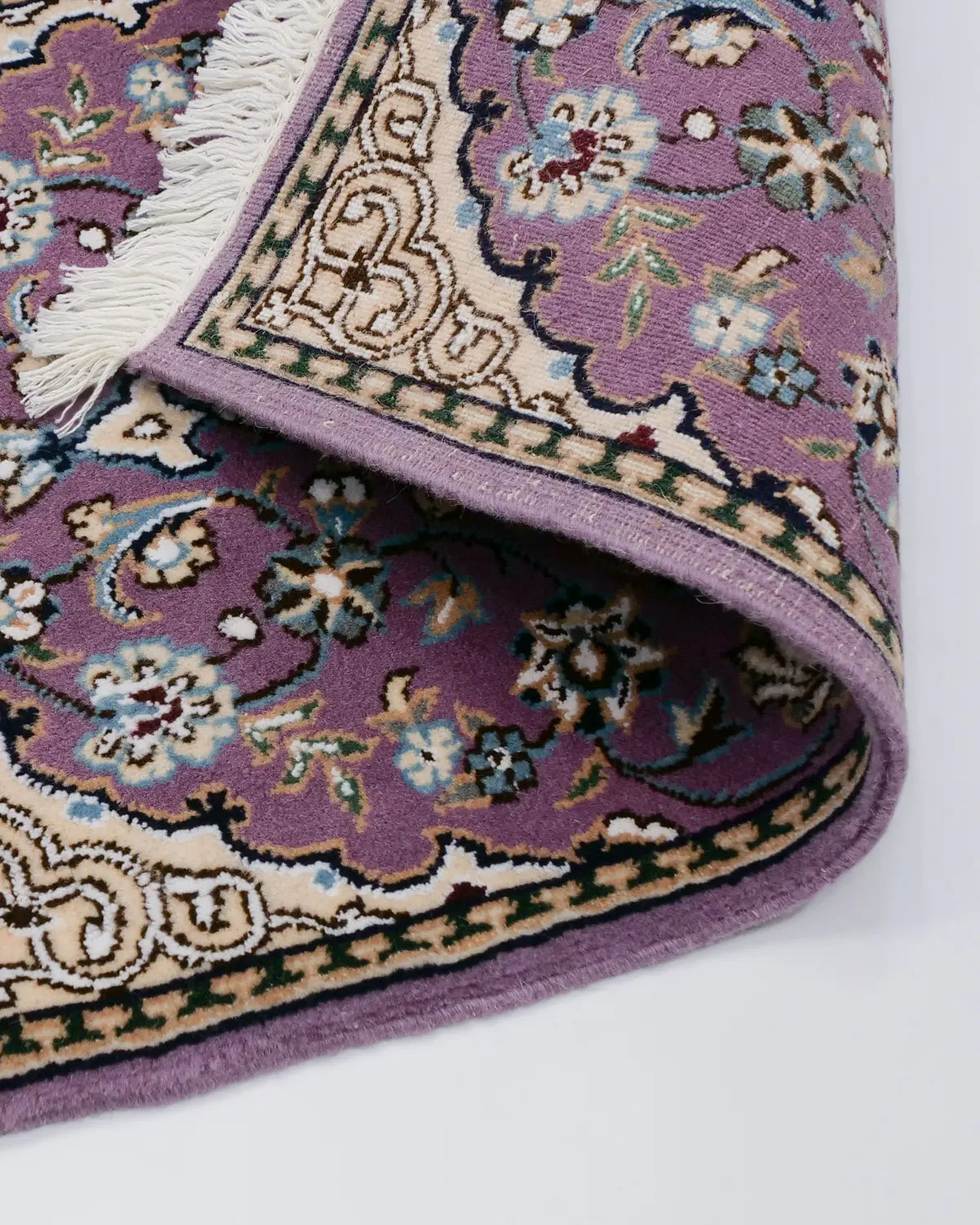 ペルシャ絨毯 ナイン産 40x60cm ウール 紫 玄関マット 手織り