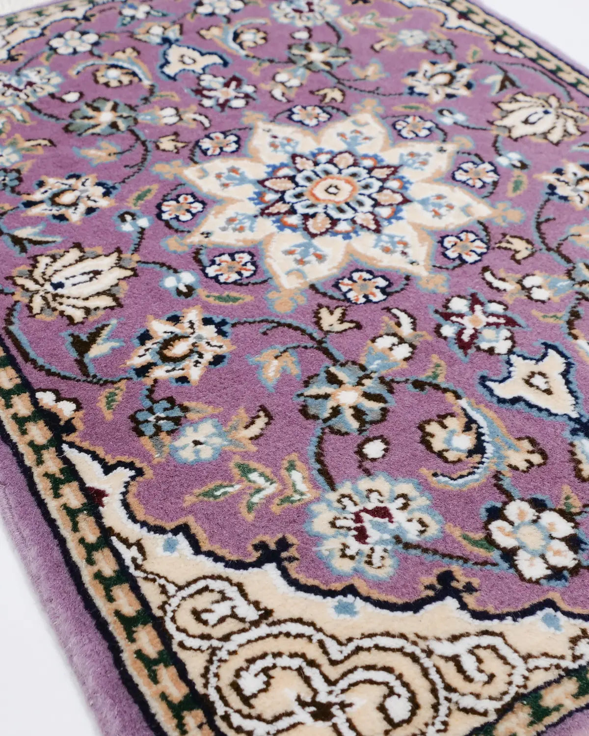 ペルシャ絨毯 ナイン産 40x60cm ウール 紫 玄関マット 手織り