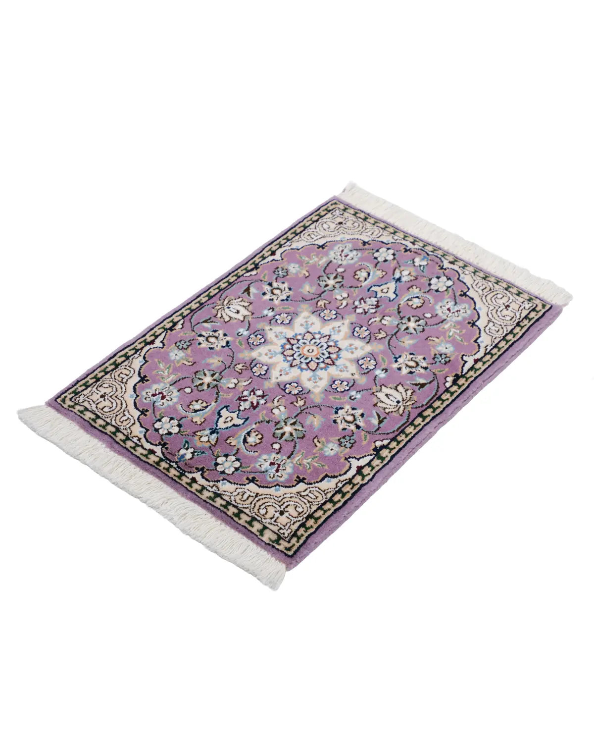 ペルシャ絨毯 ナイン産 40x60cm ウール 紫 玄関マット 手織り