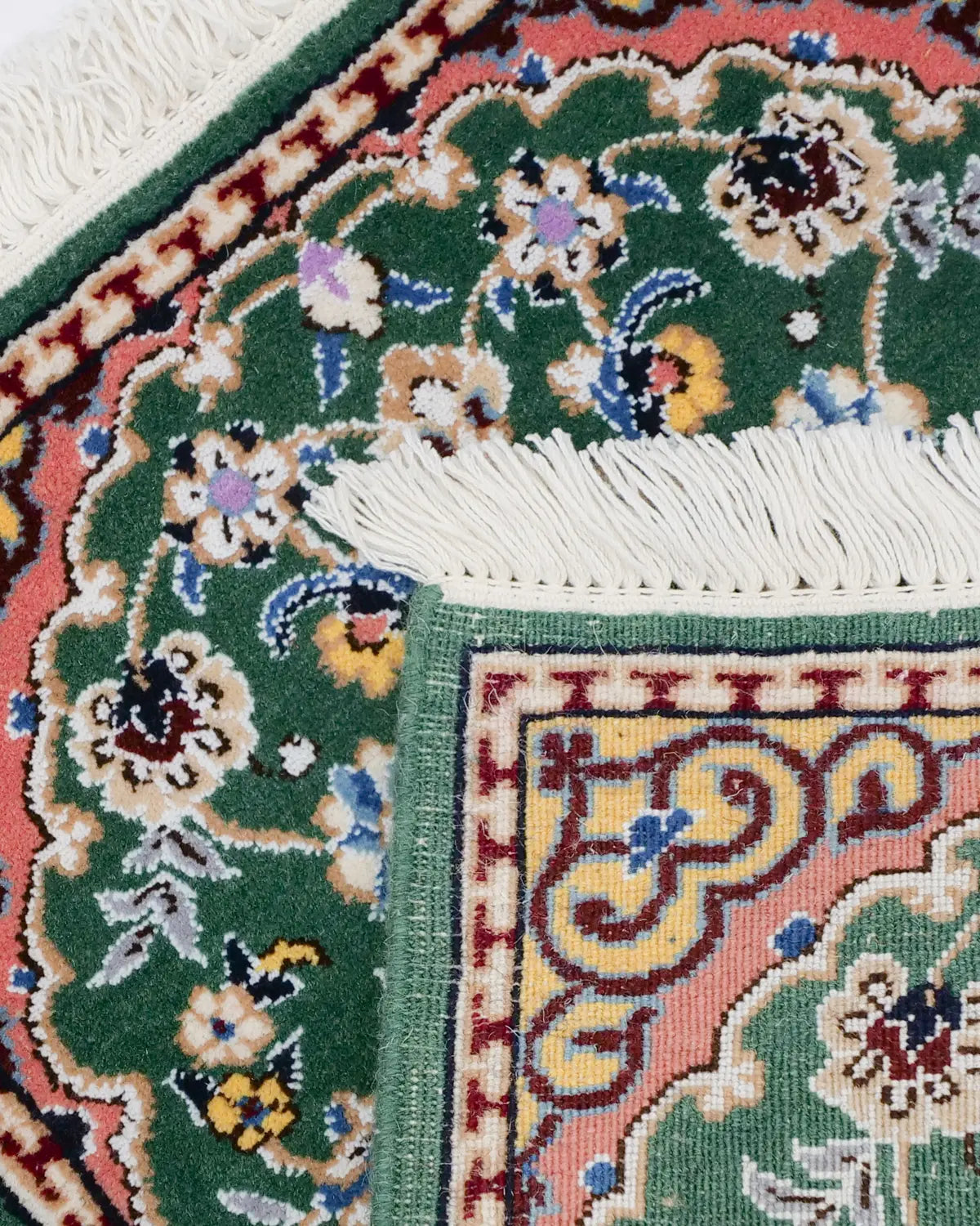 ペルシャ絨毯 ナイン産 40x60cm ウール 緑 玄関マット 手織り