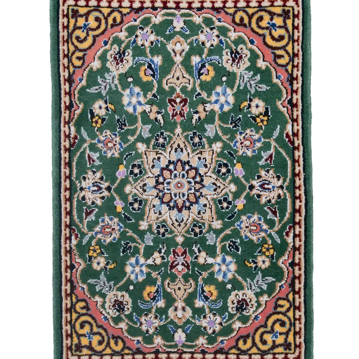 ペルシャ絨毯 ナイン産 40x60cm ウール 緑 玄関マット 手織り