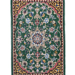 ペルシャ絨毯 ナイン産 40x60cm ウール 緑 玄関マット 手織り